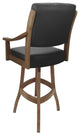 Leather Swivel Wood Bar Stool Casa on S-Base, Gray Leather on Cashew, 34"
