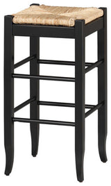 Square Rush Backless Wood Bar Stool, Black