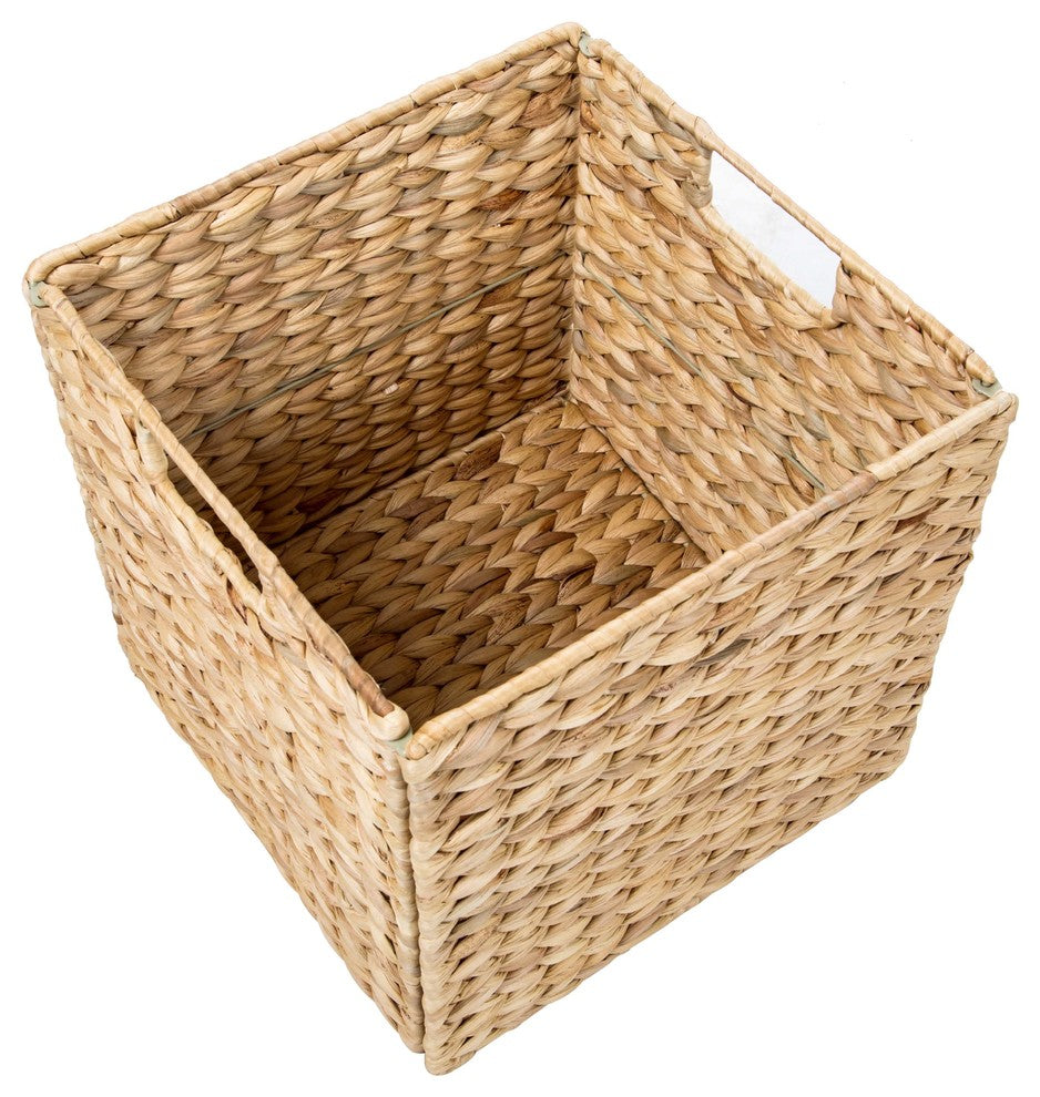 Foldable Hyacinth Storage Basket, Iron Wire Frame
