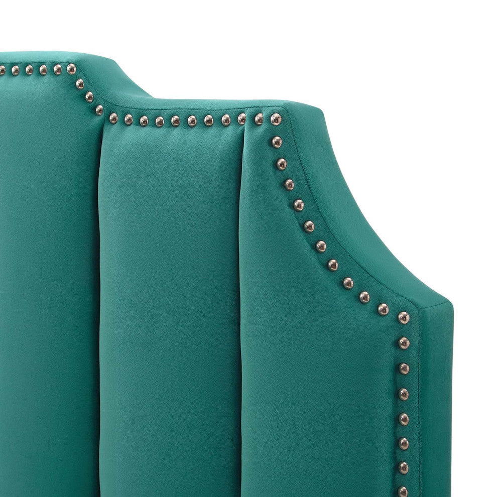 Headboard, Full Queen Size, Velvet, Teal Blue, Modern Contemporary, Bedroom