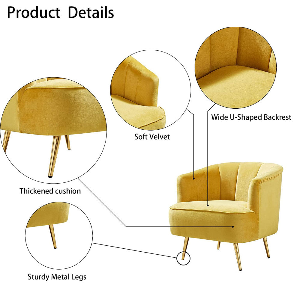 Yellow, Velvet Accent Chairs, Arms Upholstered Velvet Side Chairs