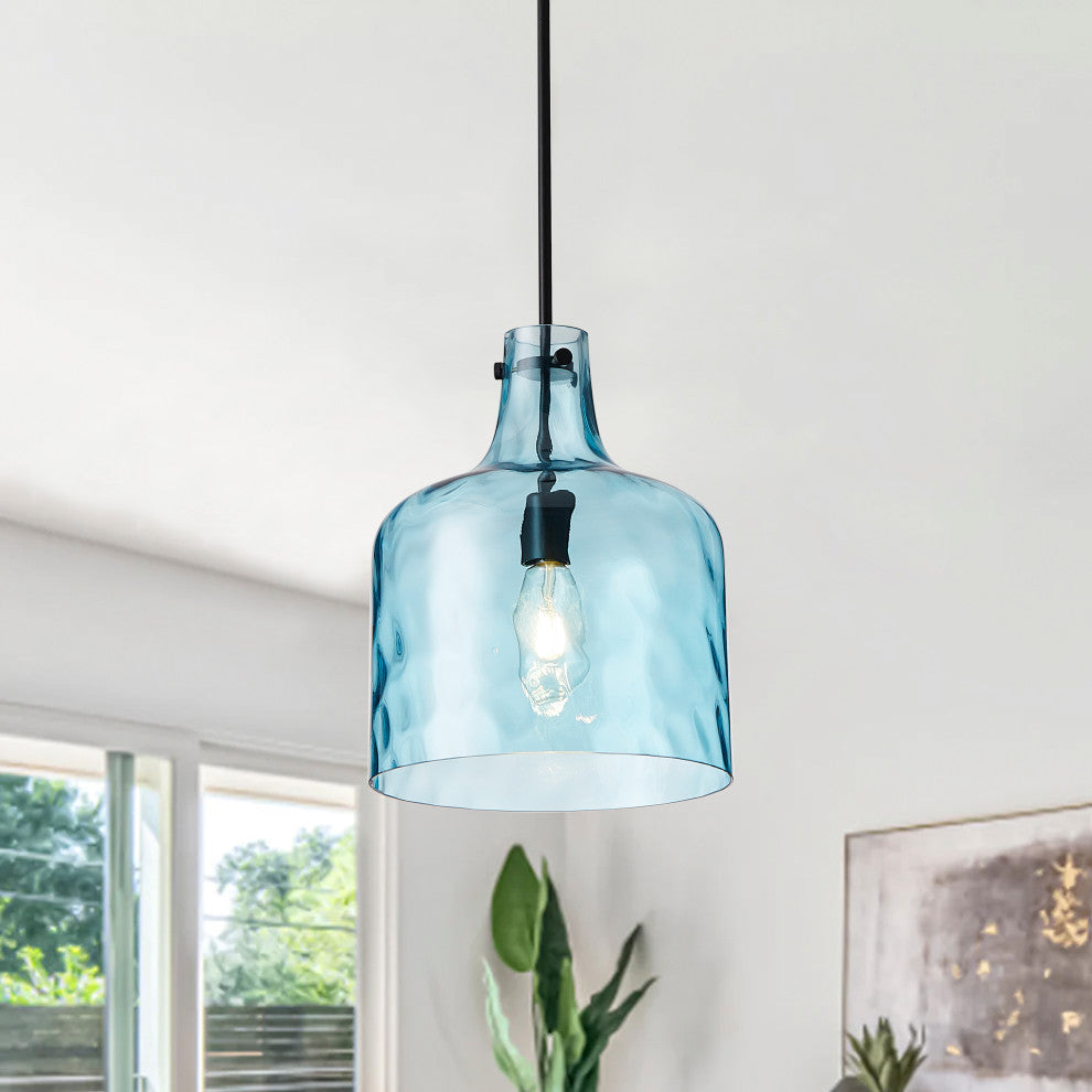 Modern Clear Water Glass Jar Pendant Light For Over Dining Room Table, Blue