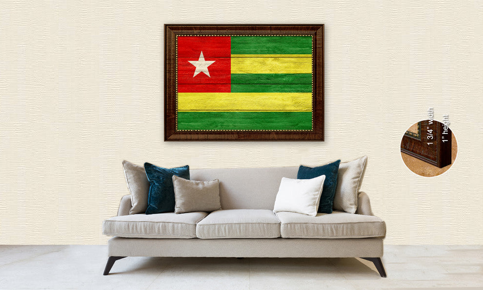 Togo Country Textured Flag Print With Brown Gold Frame, 19"X27"