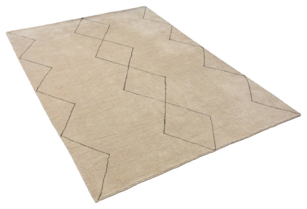 HAND KNOTTED LOOM WOOL ECO - FRIENDLY AREA RUGS - Beige Brown,Geometric