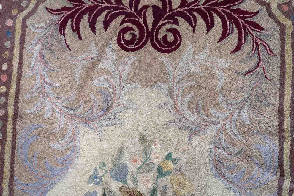 Handmade Antique American Hooked Rug 2.7'x5', 84cmx154cm 1880s