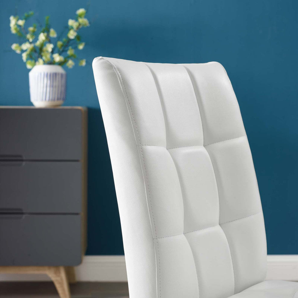 Tufted Side Dining Chair, Set of 2, Faux Leather, Wood, White, Modern, Bistro