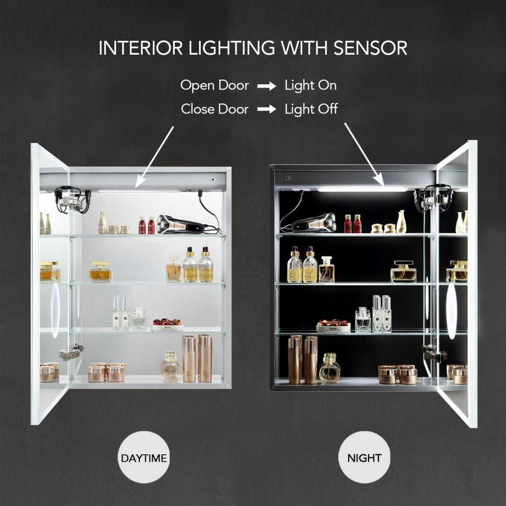 LED Mirror Medicine Cabinet With 3X, Defogger, Dimmer Outlets and USB, 20/R