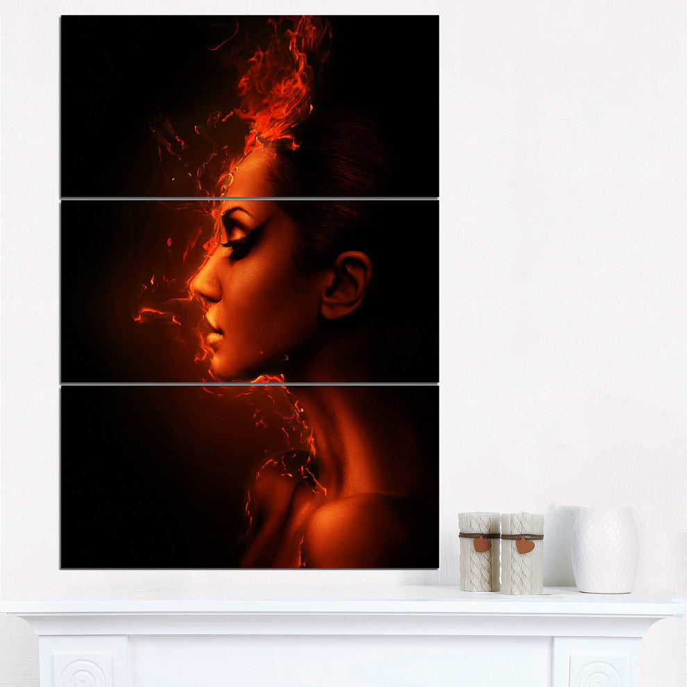 "Burning Woman Head" Metal Wall Art, 3 Panels, 28"x36"