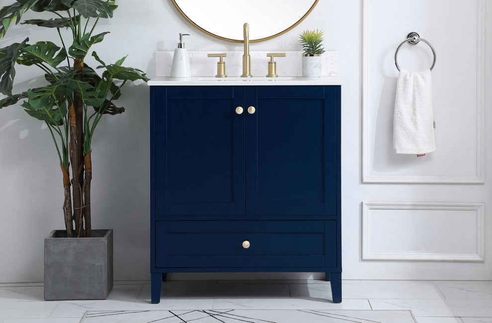 Sadie 30" Single Bathroom Vanity, Blue With Backsplash