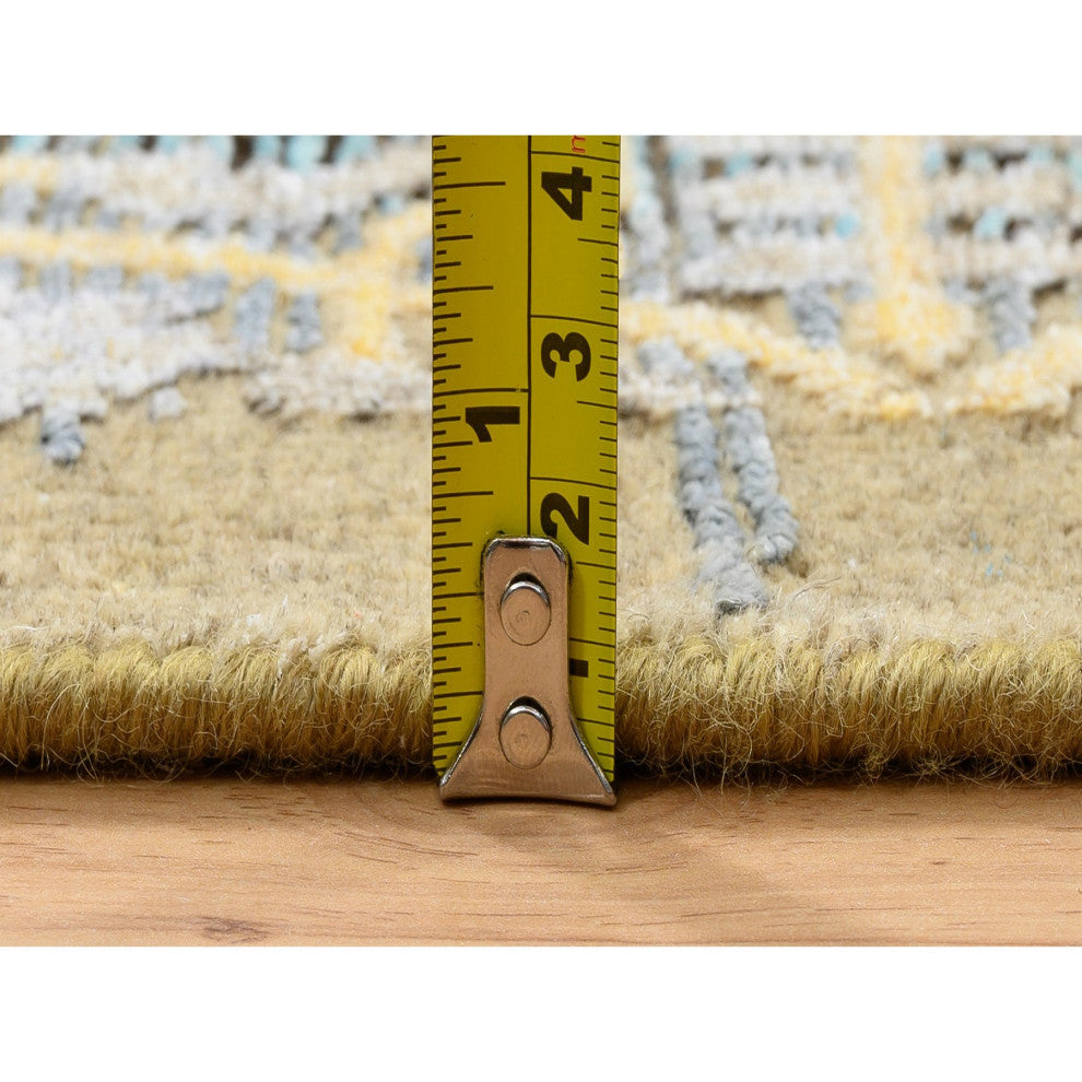 Tan Hand Knotted Transitional Sarouk Silk With Wool XL Runner Rug, 2'6"x18'0"