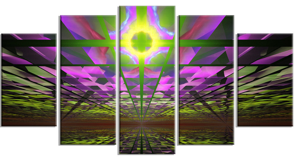 Fractal Cosmic Apocalypse, Contemporary Art on Canvas, 60"x32", 5 Panels