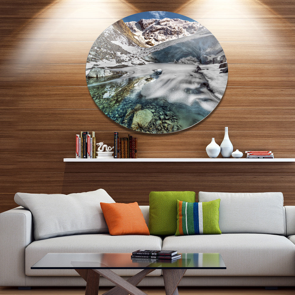 Cave In Rugged Rocky Setting, Landscape Disc Metal Wall Art, 23"