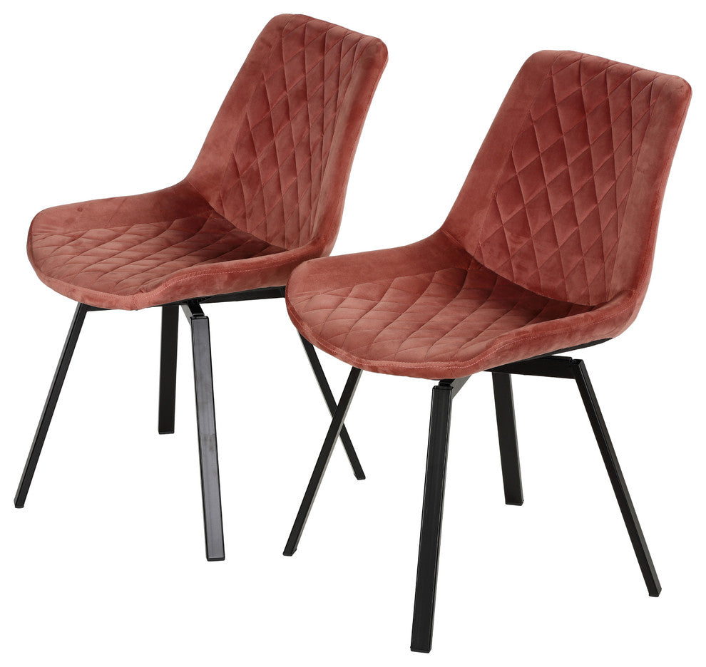 Cortesi Home Milani Swivel Dining Chairs, Blush Pink Velvet, Set of 2