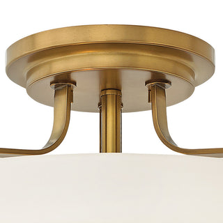 Hinkley Harper 18" Large Semi-Flush Ceiling Light, Heritage Brass + Etched Opal