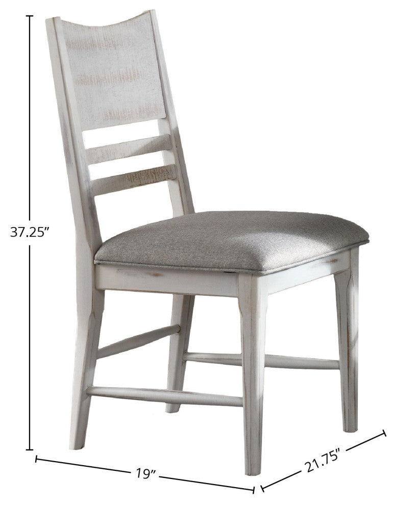 Modern Rustic Wooden Upholstered Dining Chair, Weathered White