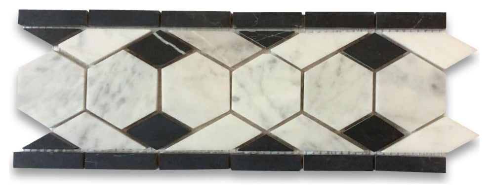 Carrera Marble 2" Hexagon Mosaic Border Listello Accent Tile Polished, 1 sheet