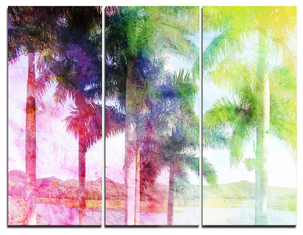 "Green Retro Palm Trees" Metal Wall Art, 3 Panels, 36"x28"