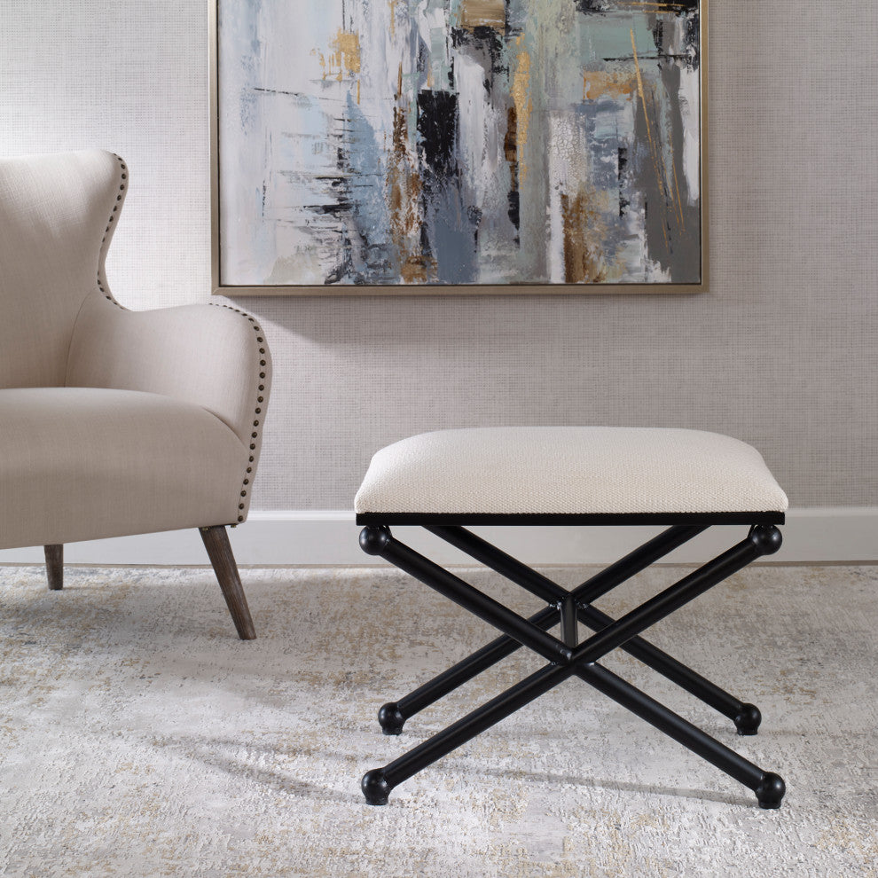 Uttermost Andrews 24 x 21" White Fabric Small Bench, Satin Black