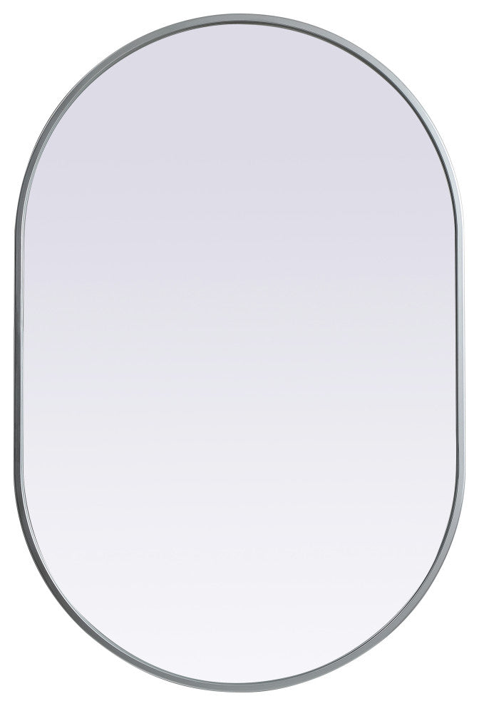 Metal Frame Oval Mirror 24X36 Inch, Silver