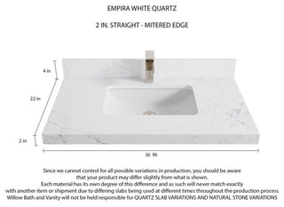 Aberdeen 36 Center Sink Bath Vanity in Black 2" Empira Quartz