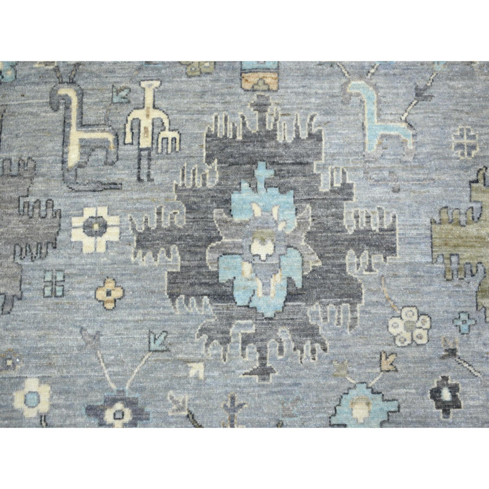 Stone Gray Afghan Wool Hand Knotted Fine Peshawar Oriental Rug, 9'0"x12'0"