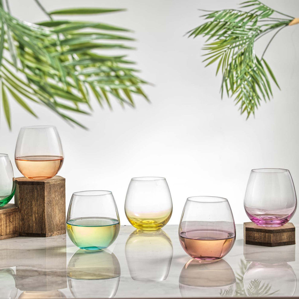 Hue Colored Stemless Wine Glasses 15 oz, Set of 6