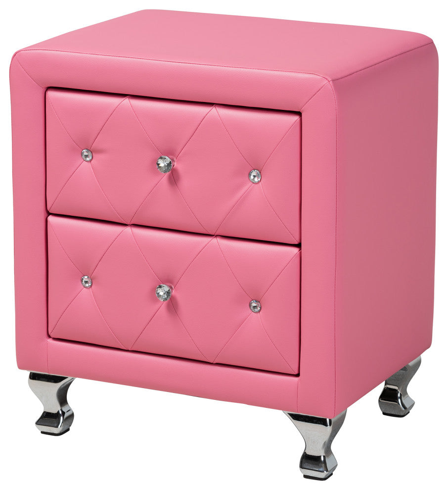 Barbara Glam Pink Faux Leather Upholstered Queen Size 3-Piece Bedroom Set