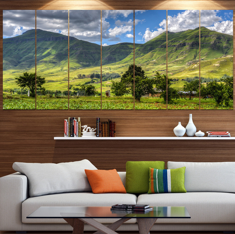 Lesotho Mountains Panorama, Landscape Canvas Art Print, 83"x32", 7 Panels
