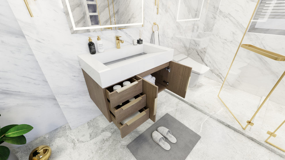 Madison 36" Wall Mounted Vanity With Reinforced Acrylic Sink, Light Oak