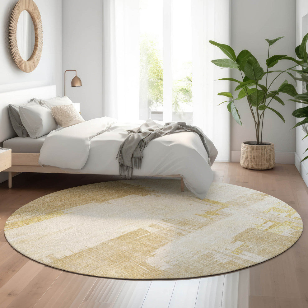 Premium Machine Washable Mayfield AMF624 Beige 8'' x 8'' Round Rug