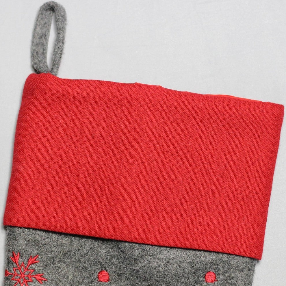 18" Gray and Red Embroidered Snowman Christmas Stocking