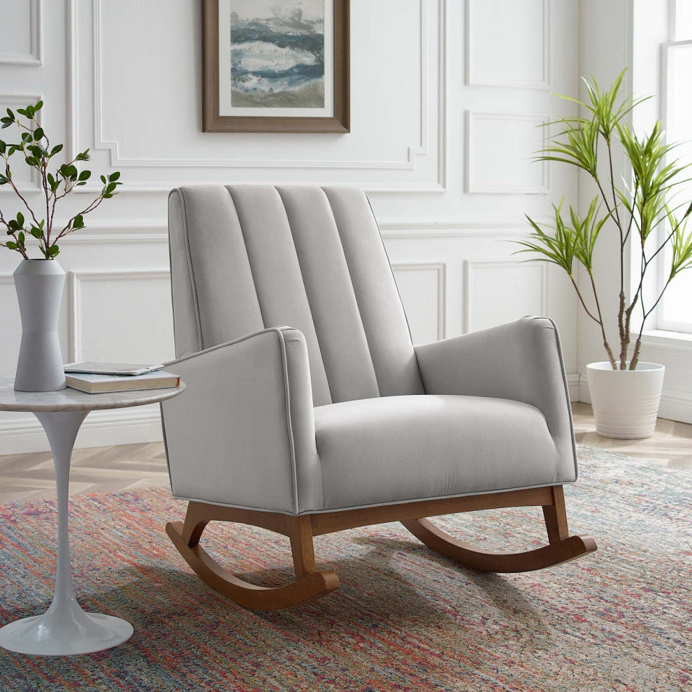 Accent Rocking Chair Armchair, Velvet, Gray, Modern, Lounge Hospitality
