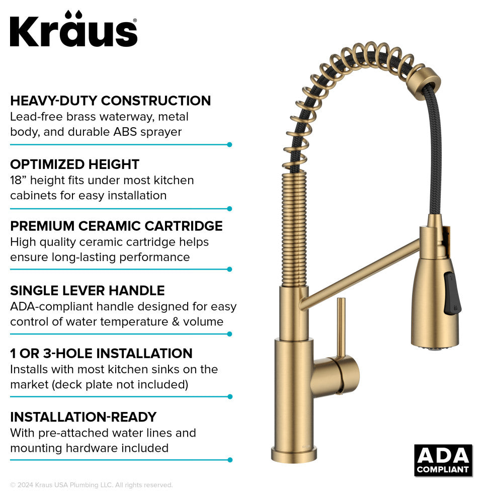 KRAUS Coda Commercial Style 2-Function 1-Handle Pull Down Kitchen Faucet, BB