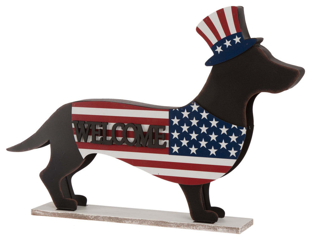 24.5"L Metal/Wooden Patriotic Double Sided Home/Welcome Dachshund Decorate