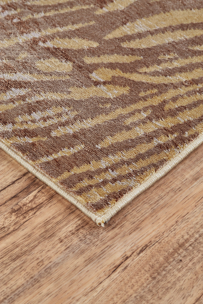 Weave & Wander Herbert Lustrous Zebra Print Rug, Brown/Gold, 10'x13'2"