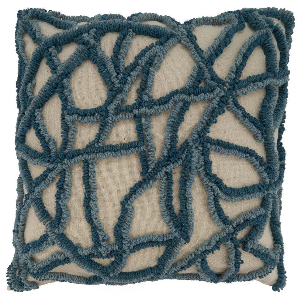 Down-Filled Throw Pillow With Cracked Embroidered Design, 20"x20", Blue