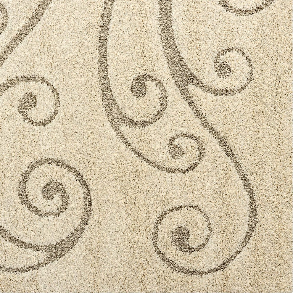 Creame and Beige Jubilant Sprout Scrolling Vine 5x8 Shag Area Rug