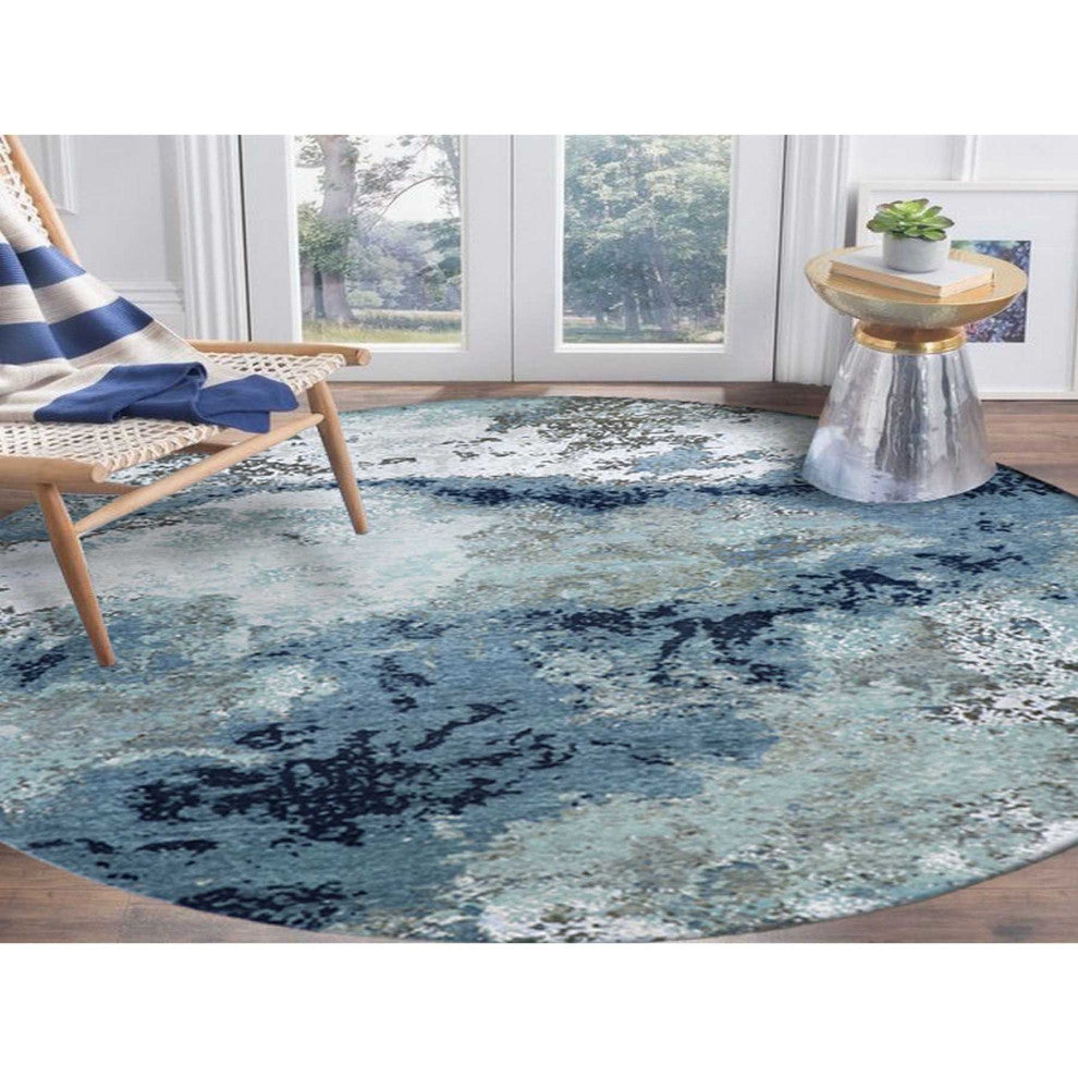 Gray Hand Knotted, Abstract Design, Wool Round Oriental Rug, 10'2"x10'0"