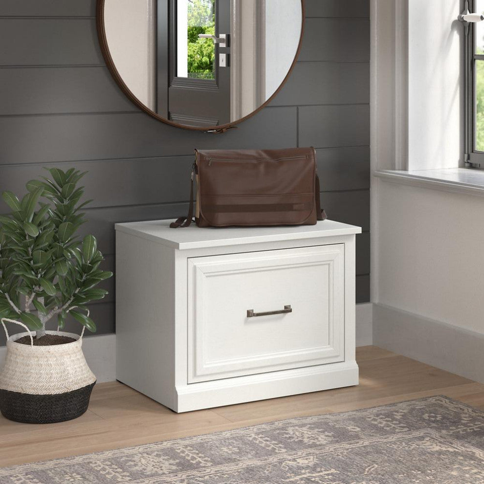 Woodland 24W Small Shoe Bench with Drawer in White Ash