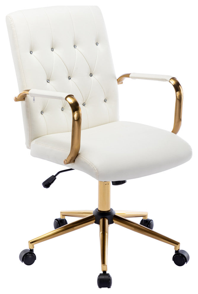 Rhinestone Tufted Armrest Task Chair, White