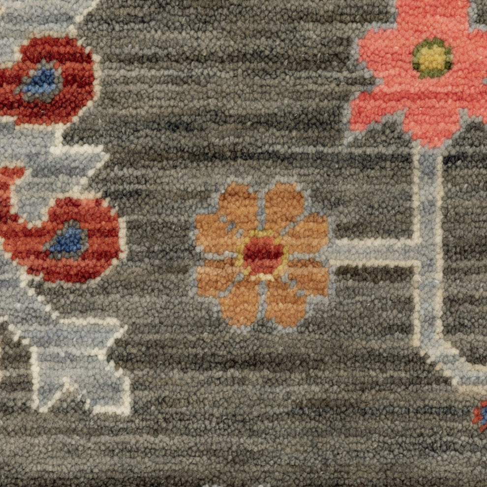 Leoness Floral Puffs Indoor Area Rug, Grey, 2' x 6'
