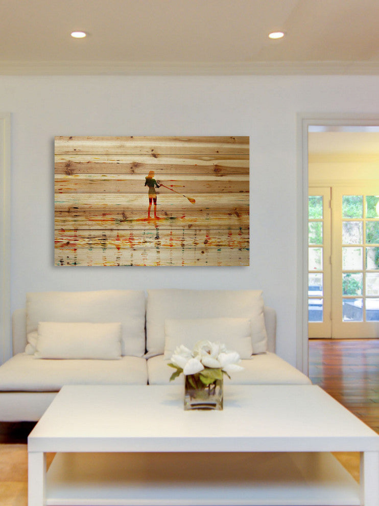 "Paddling" Print on Natural Pine Wood, 45"x30"