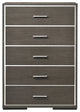 Benzara BM225886 5 Drawer Wooden Chest With Mirror Trim Accents, Gray