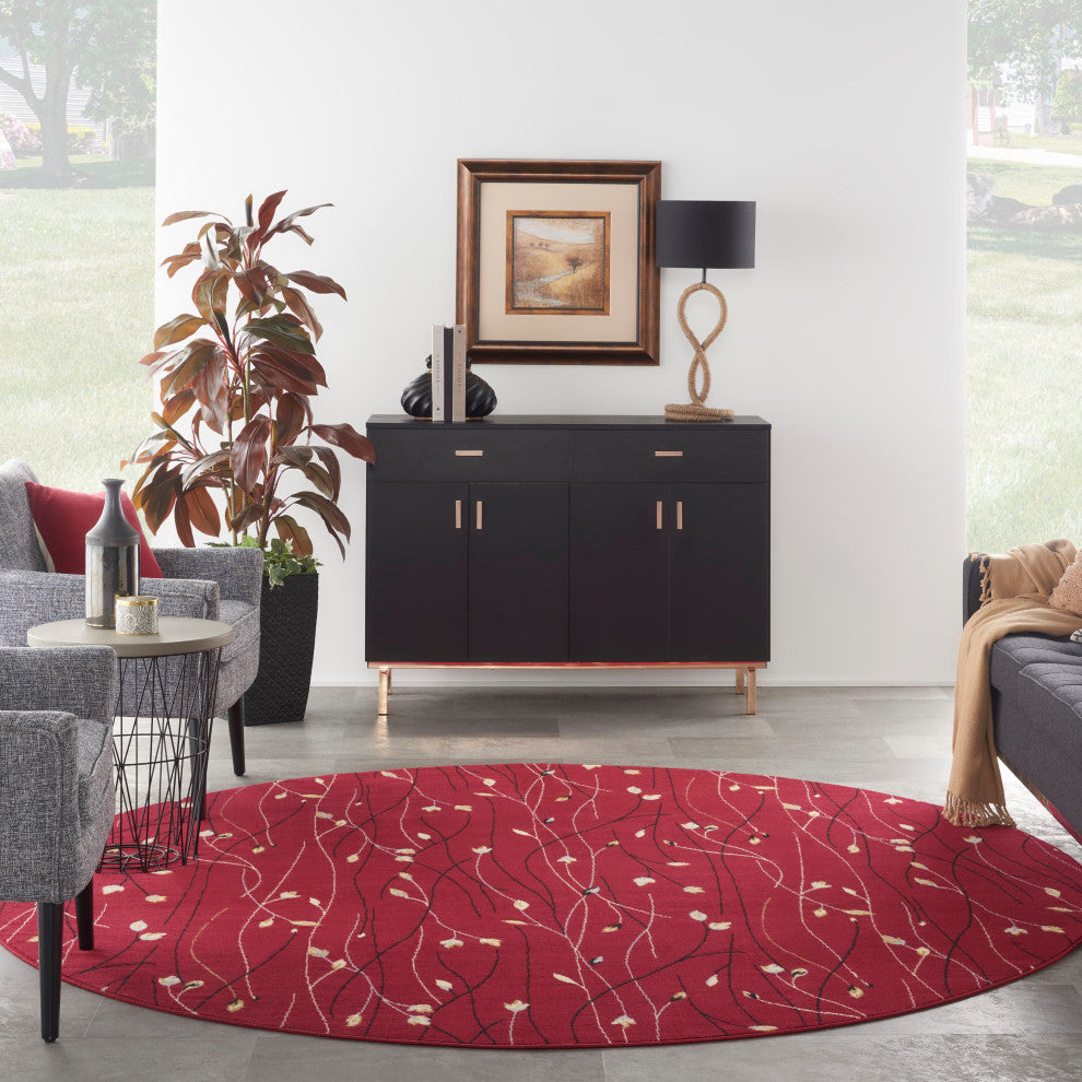 Nourison Grafix 8' x Round Red Contemporary Indoor Area Rug