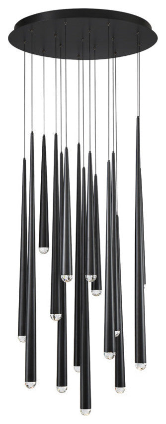 Cascade LED 15-Light Crystal Round Chandelier 3500K, Black
