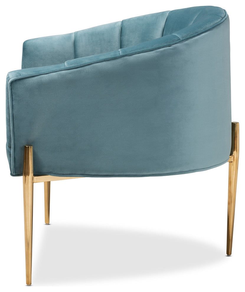Alger Glam and Luxe Light Blue Velvet Fabric Upholstered Gold Accent Chair