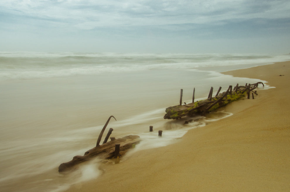 Misty Shipwreck on the Beach Landscape Photo Unframed Wall Art Print, 8" X 10"