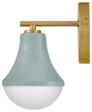 Lark Haddie 9" Modern Bath Sconce, Seafoam+ Lacquered Brass