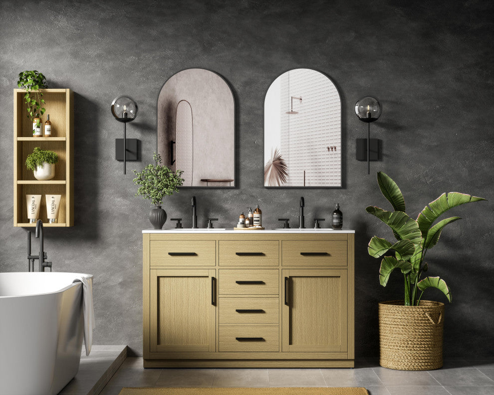 Home Living 54" Double Bathroom Vanity, Honey Brown