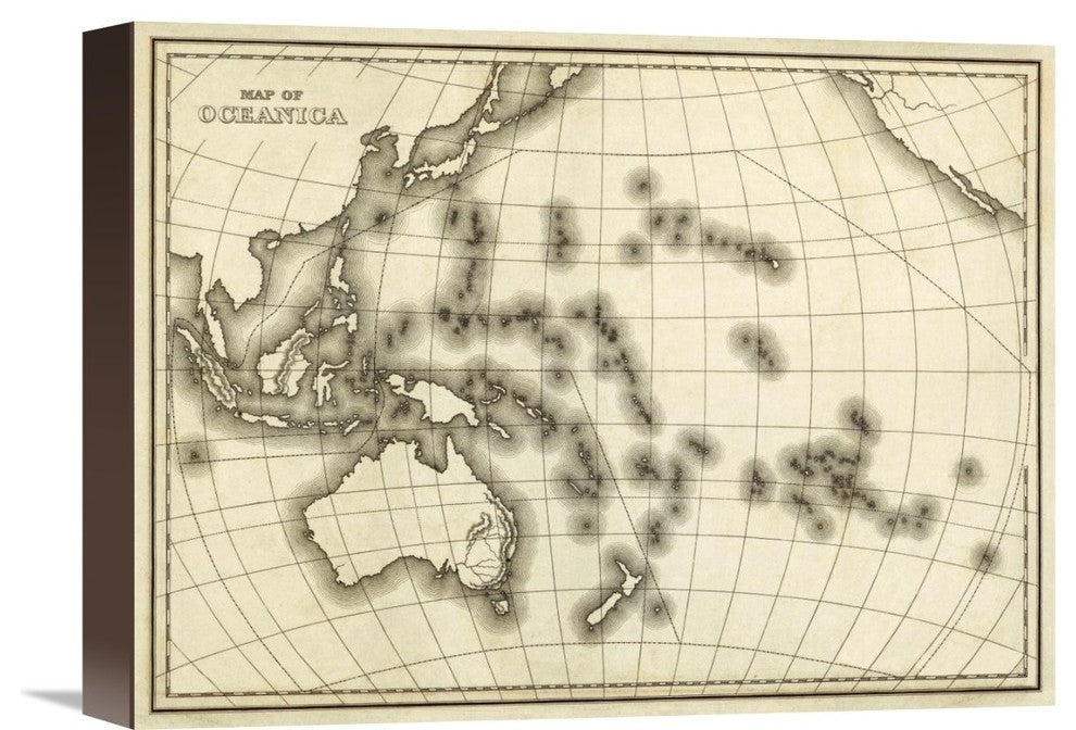 "Map of Oceanica, 1839" Canvas Giclee by Samuel Augustus Mitchell, 16"x12"